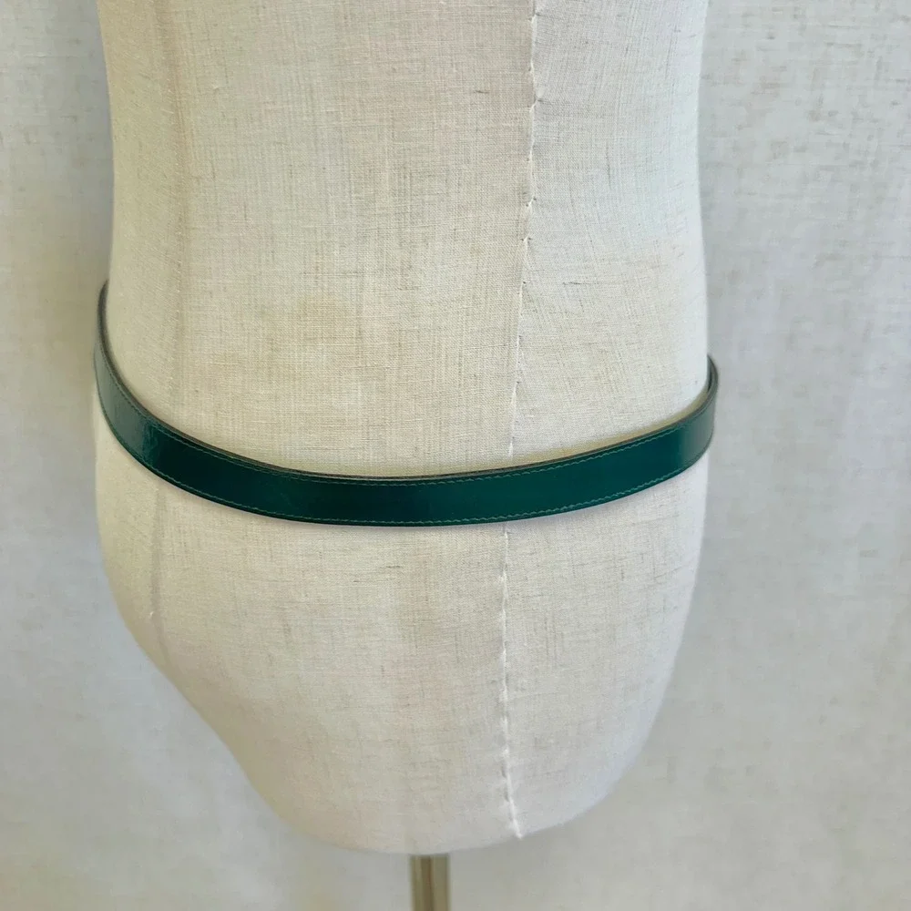 Vintage Ralph Lauren Emerald Green Tubular Leather‎ Rolled Skinny Belt Size 30
